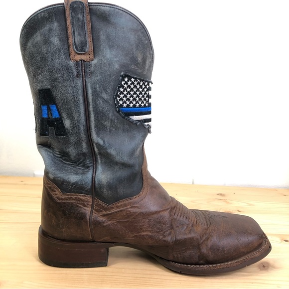 Dan Post Thin Blue Line Flag Patch USA Cowboy Boots Square Toe Men\'s Size 11 EW main image 8